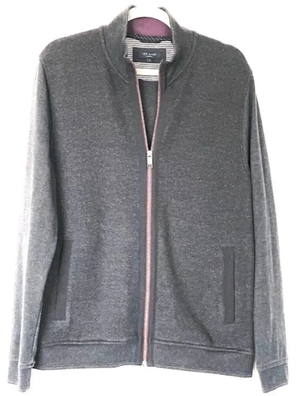 TED BAKER Men's Zip Up Jacket Jam Trim Fit in Black Size 4 or US Large Charcoal